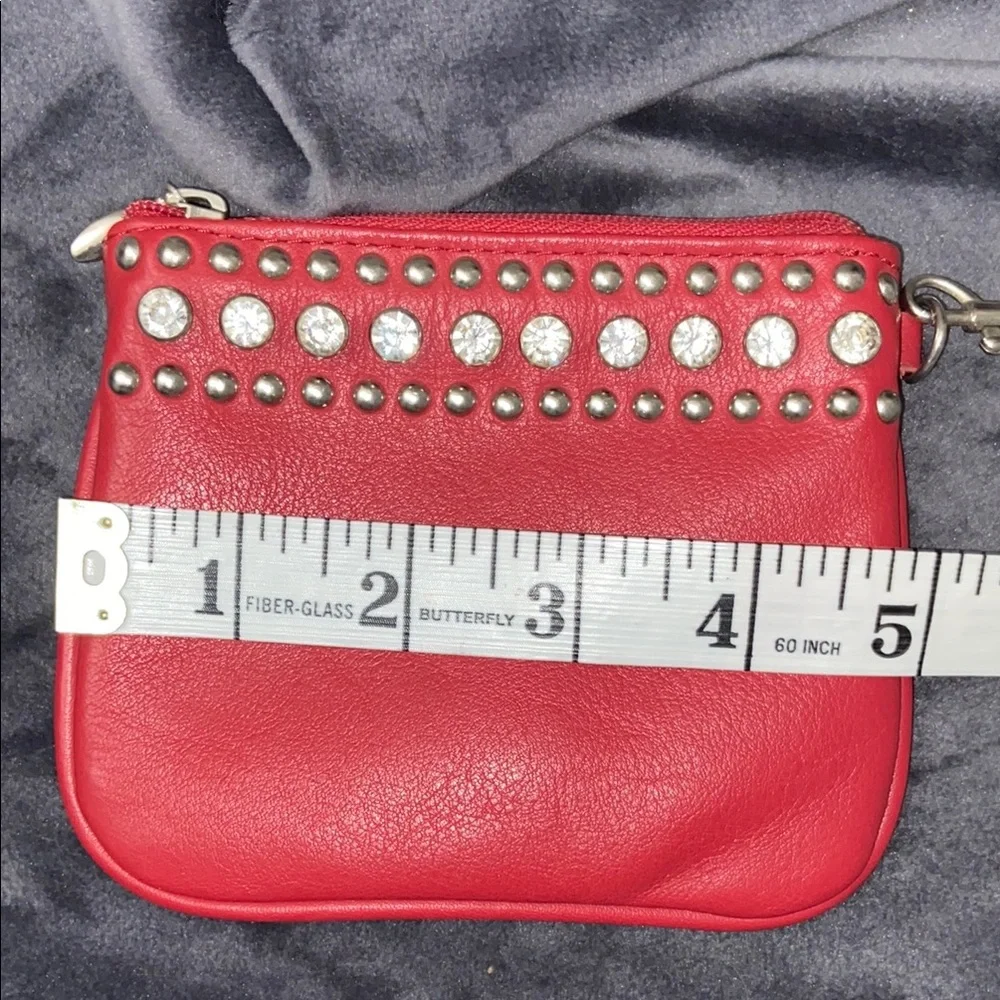 Red Leather Studded Women's Wristlet Belt Bag